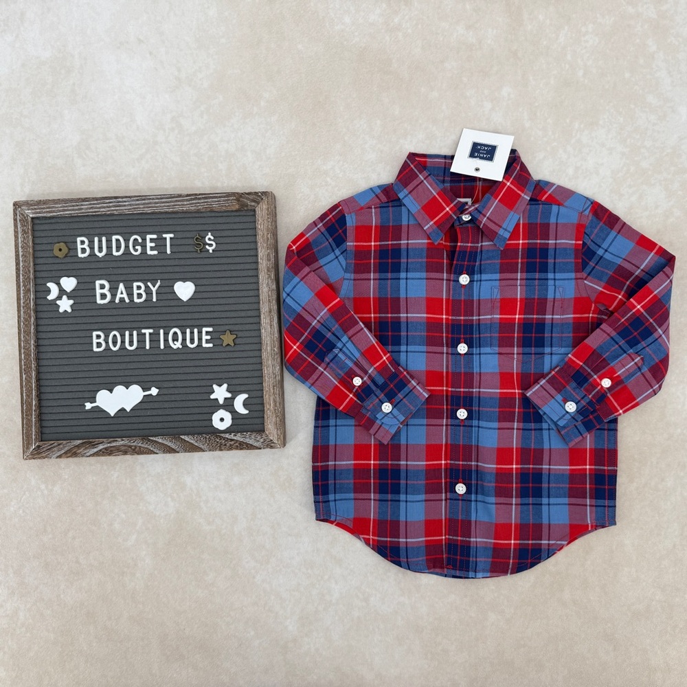 New Janie and Jack Lake Weekend Red and Blue Plaid Button Down Shirt